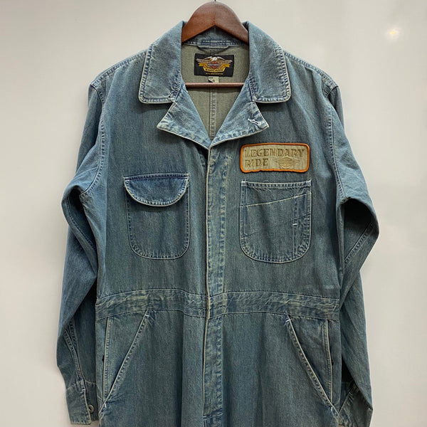 【曜日割引対象外】 ハーレーダビットソン HARLEY-DAVIDSON デニム ワッペン つなぎ・オーバーオール ブルー Sサイズ 201MB-1194 VB