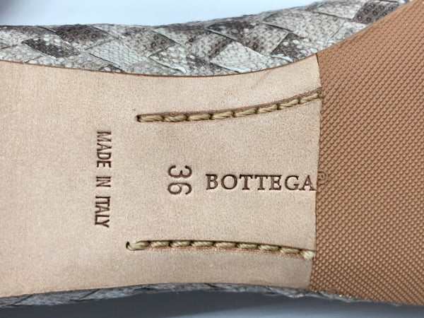 ボッテガヴェネタ BOTTEGA VENETA イントレチャート フラットシューズ バレエシューズ 編み込み リボン ラウンドトゥ レザー イタリア製 BEIGE BROWN ブラウン系 茶色 レディース靴 パンプス ベージュ SIZE36 104S-1014