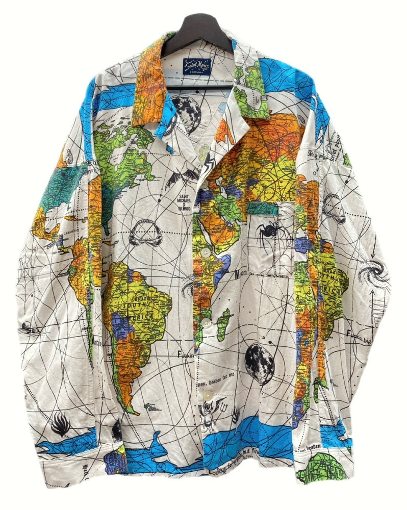 セントマイケル SAINT MICHAEL × Dr Woo ドクター ウー 23SS WORLD MAP PAJAMA SHIRT ワールド マップ  パジャマ シャツ 白 SM-S23-0000-082 長袖シャツ 地図 マルチカラー XLサイズ 104MT-469 | 古着通販のドンドンサガール