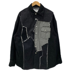 フェンチェンワン Feng Chen Wang 24SS RAW EDGE PATCHWORK DENIM SHIRT JACKET FUS17JK34 ジャケット ブラック Mサイズ 201MT-4680