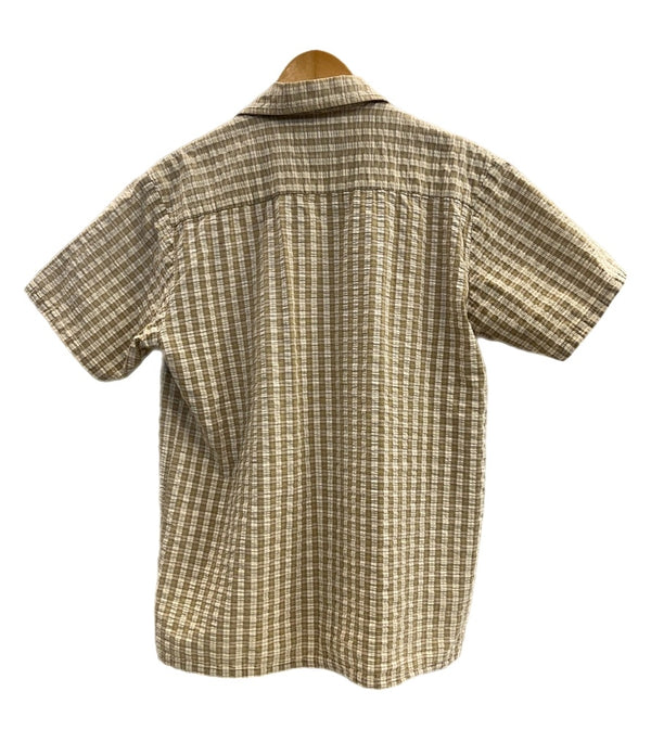 ステューシー STUSSY 90s OLD STUSSY オールドステューシー 王冠 クラウン オープンカラー コットン チェックシャツ クリーム系  ロゴ刺繍 半袖シャツ ベージュ Sサイズ 101MT-4524