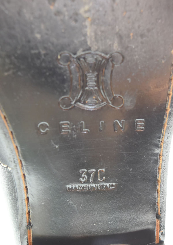 セリーヌ Céline メタルロゴ ボタン ステッチレザー 37C レディース靴 ローファー ブラック 103S-1202