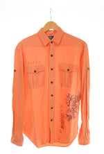 ラルフローレン RalphLauren 90s ドラゴン リネンシルク 長袖シャツ オレンジ Sサイズ 103MT-2779