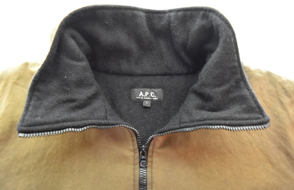 アーペーセー A.P.C. 90's オイルド プルオーバー ハーフジップ ブルゾン エルボーパッチ サイドジップ ブラウン Sサイズ 103MT-3526