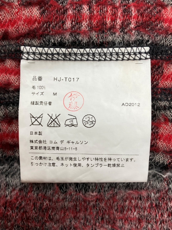 コムデギャルソン COMME des GARCONS HOMME 12AW ZIP UP CARDIGAN ジップ アップ カーディガン 切り替え ニット セーター 長袖 赤 HJ-T017 カーディガン チェック レッド Mサイズ 104MT-1625