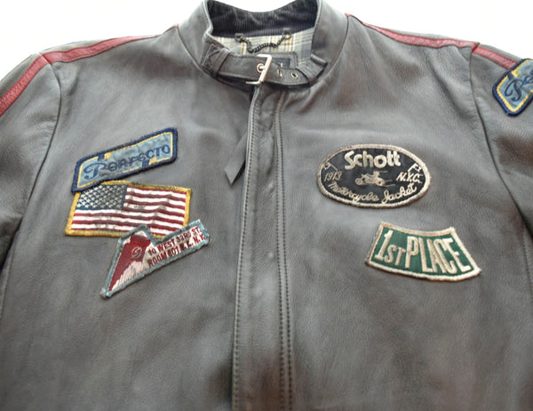 ショット SCHOTT ヴィンテージ加工 レザー クラシック レーサー シングル ライダース ジャケット ジャケット グレー LLサイズ 103MT-1750