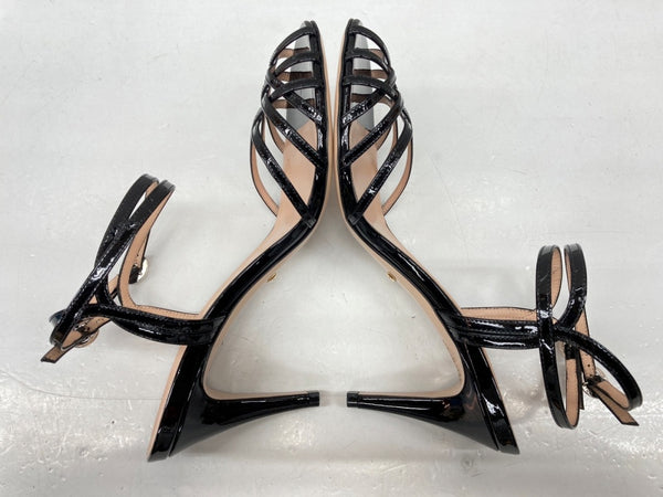 グッチ GUCCI Rhinestone Cross Strap Sandals ラインストーン クロス ピンヒール ミュール パンプス BLACK 黒 レディース靴 サンダル ストラップ ブラック SIZE37 1/2 104S-864