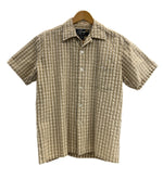 ステューシー STUSSY 90s OLD STUSSY オールドステューシー 王冠 クラウン オープンカラー コットン チェックシャツ クリーム系  ロゴ刺繍 半袖シャツ ベージュ Sサイズ 101MT-4524