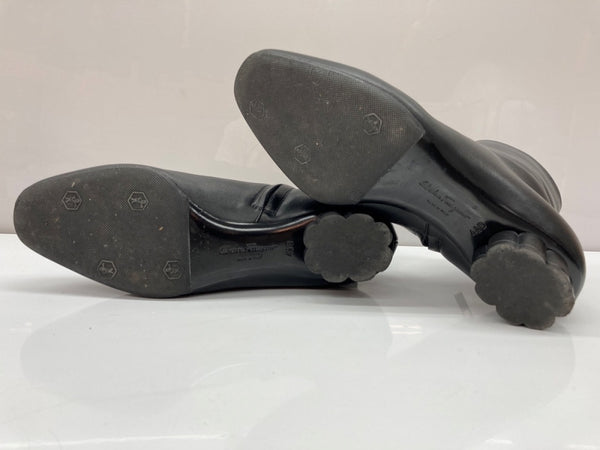 サルヴァトーレフェラガモ Salvatore Ferragamo ショートブーツ ポインテッドトゥ ブロックヒール サイドジップ レザー MADE IN ITALY イタリア製 BLACK 黒 YR 12859 レディース靴 ブーツ その他 ブラック SIZE 4 1/2 104S-918