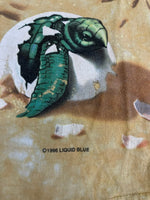 US US古着 90s ©1996 ヴィンテージ Vintage LIQUID BLUE 総柄 アニマルTシャツ 海 ビーチ ウミガメプリント  Tシャツ ブルー Lサイズ 101MT-4835