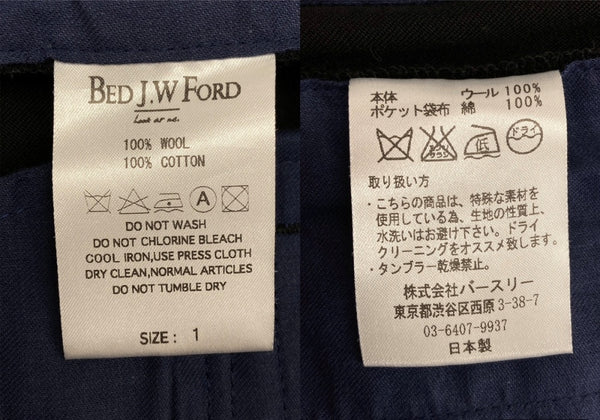 ベッドフォード BED J.W. FORD FEATHER FLARE SLACKS PANTS フェザー フレア スラックス パンツ 羽根 ジップフライ 黒 総柄 スラックス ブラック サイズ 1 104MB-287