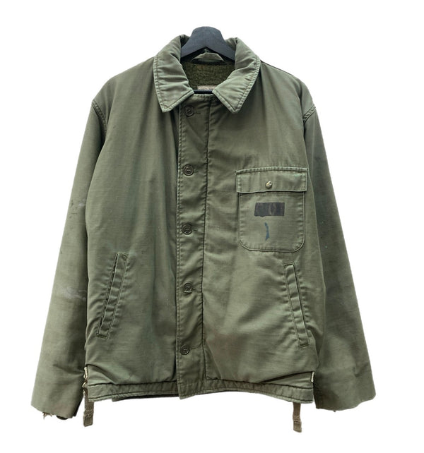 ミリタリー Military 80s 80年代 A-2 デッキジャケット US NAVY アメリカ軍 ステンシル フェード カーキ 緑 ジャケット グリーン Lサイズ 104MT-1987