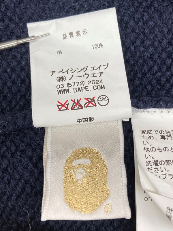 アベイシングエイプ A BATHING APE GORILLA WOOL ゴリラ ウール ニット セーター 紺 セーター 刺繍 ネイビー Mサイズ 104MT-1925