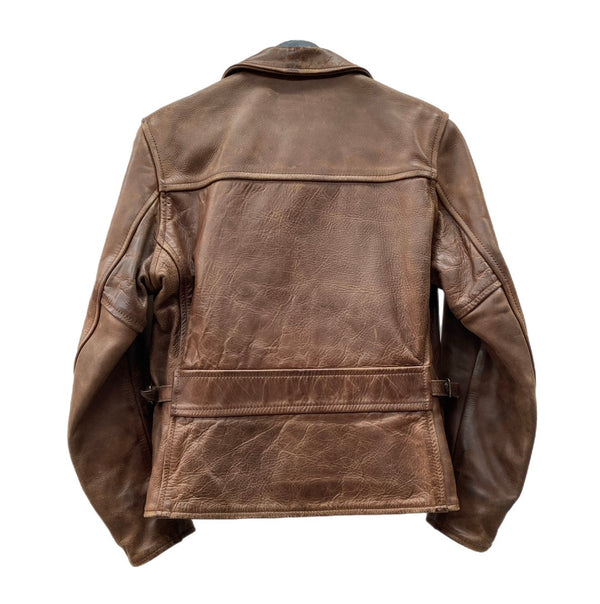 エアロレザー AERO LEATHER Steerhide Halfbelt ステアハイド シングル ライダース レザージャケット TALON 茶 　 ジャケット 無地 ブラウン Sサイズ 104MT-1850