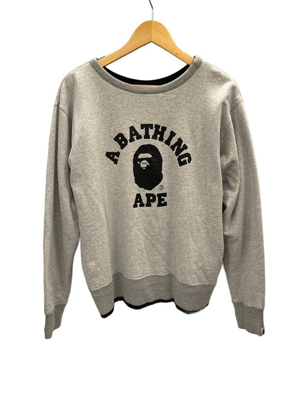 ア ベイシング エイプ A BATHING APE BAPE ベイプ リバーシブル ロゴプリント 長袖カットソー  黒×グレー ロンT グレー Mサイズ 101MT-3123