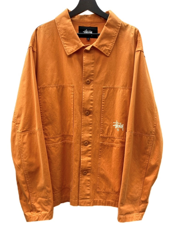 ステューシー STUSSY Torque Jacket トルクジャケット ワークジャケット ライトアウター ミリタリー ステンカラー フロントボタン ロゴプリント ORANGE 橙色 ジャケット ワンポイント オレンジ XLサイズ 104MT-1801