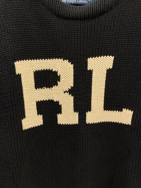 ラルフローレン RalphLauren RL ロゴ エルボーパッチ セーター コットンニット 黒 セーター ブラック Lサイズ 101MT-3124