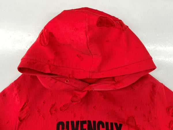 ジバンシィ GIVENCHY 17AW PULLOVER HOODED PARKER プルオーバー フーディ パーカー ダメージ加工 スウェット 赤 17S 7383 653 パーカ ロゴ レッド Mサイズ 104MT-950