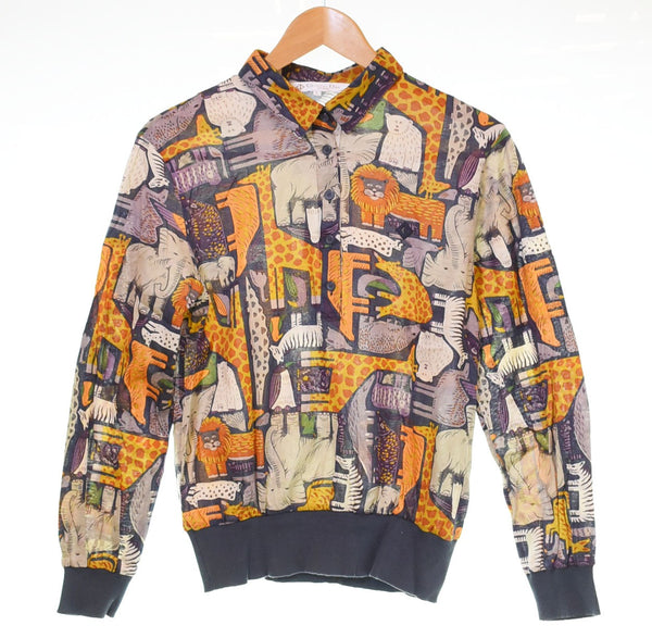 ディオール Dior 90'S 総柄 シャツ アニマル柄 Christian Dior SPORTS スポーツ ハーフボタン ラガーシャツ ポロシャツ 長袖シャツ マルチカラー Lサイズ 103LT-139