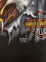 ヴィンテージ vintage 90s Harley Davidson ハーレー ダビッドソン 3D EMBLEM T-SHIRT エンブレム Tシャツ イーグル 前面プリント 黒 Tシャツ ロゴ ブラック Lサイズ 104MT-1210