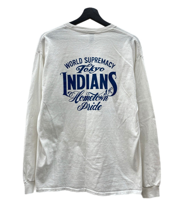 東京インディアンズ Tokyo Indians MC  ロンT ロングスリーブ モーターサイクル バイカー バイク 白 Tシャツ プリント ホワイト Lサイズ 104MT-1853