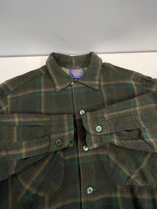 ペンドルトン PENDLETON 60's 60年代 WOOL ウール チェックシャツ ボードシャツ ネルシャツ 開襟 オープンカラー ボックス vintage ヴィンテージ 長袖シャツ グリーン Mサイズ 101MT-4125