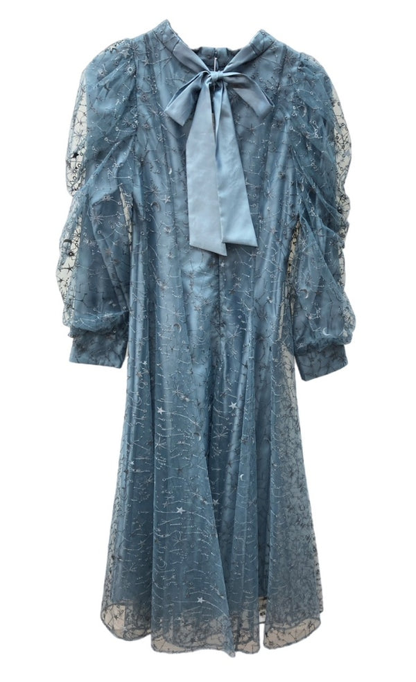 ジル バイ ジル スチュアート JILL by JILLSTUART ホロスコープ シシュウ チュール ドレス DRESS オケージョン パーティ ロング丈 星座 Wステッチ バックリボン ロゴ BLUE 青 125-4140001 ワンピース 刺繍 ブルー Sサイズ 104LT-169