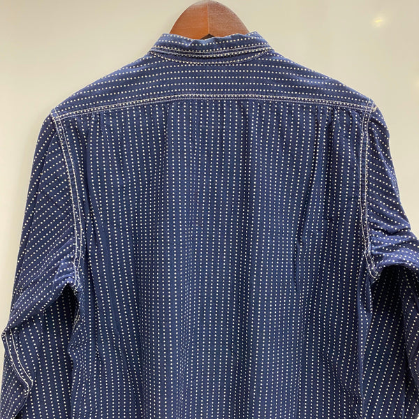 【曜日割引対象外】 リアルマッコイズ The REAL McCOY’S THE DOUBLE DIAMOND  スターウォバッシュ ストライプ デニムシャツ 長袖シャツ ネイビー 15サイズ 201MT-4365 VB