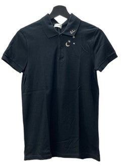 サンローラン Saint Laurent SL STAR POLO 半袖 ポロシャツ 星 月 鹿の子 カットソー YSL 黒 454124 YB1DS 半袖ポロシャツ プリント ブラック XSサイズ 104MT-1339