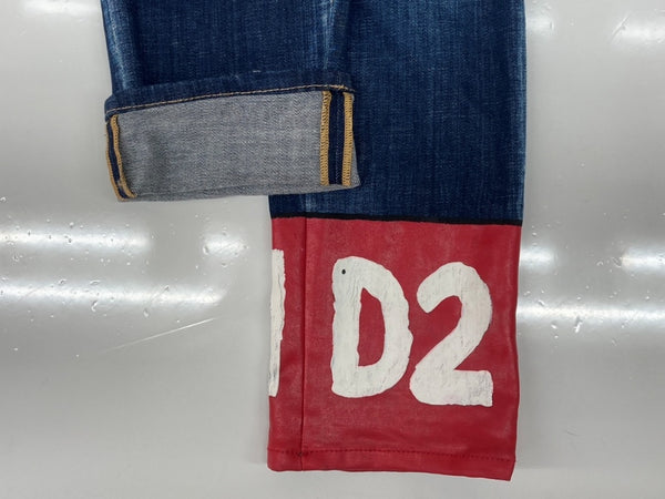 ディースクエアード DSQUARED2 Blue With Paint Pattern Lettering Printed ペイント デニム パンツ Cool Guy Jean ボタンフライ ジーンズ Gパン スキニー 加工 青 ロゴ S74LB1074 デニム ブルー サイズ 42 104MB-316