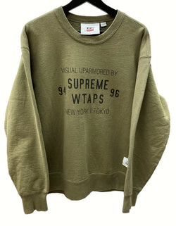 シュプリーム SUPREME × ダブルタップス WTAPS 21AW CREWNECK  クルーネック ロゴ 刺繍 ライトオリーブ KHAKI スウェット プリント カーキ Mサイズ 104MT-336