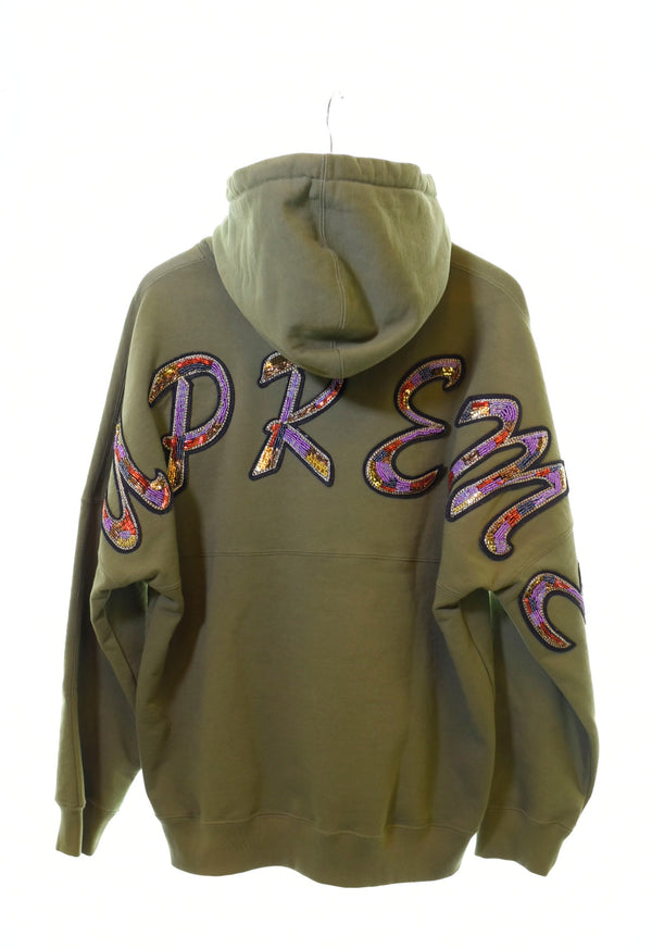 シュプリーム SUPREME  22SS Beaded Hooded Sweatshirt ビーディド フーデッド スウェット 起毛 パーカー オリーブ パーカ グリーン Mサイズ 103MT-749