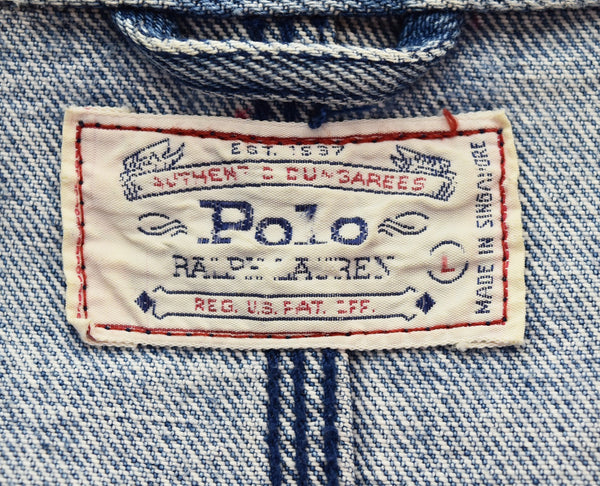 ラルフローレン RalphLauren 80s 90s 白タグ デニムトラッカージャケット 4つポケット 80's 90's ジャケット ブルー Lサイズ 103MT-3559