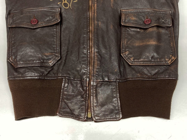 アヴィレックス AVIREX G-1 M-422A Flight Leather Jacket フライト レザー ジャケット ハンドペイント 海空軍 シリアルNo.033 茶色 サイズ 38 ジャケット 総柄 ブラウン 104MT-609