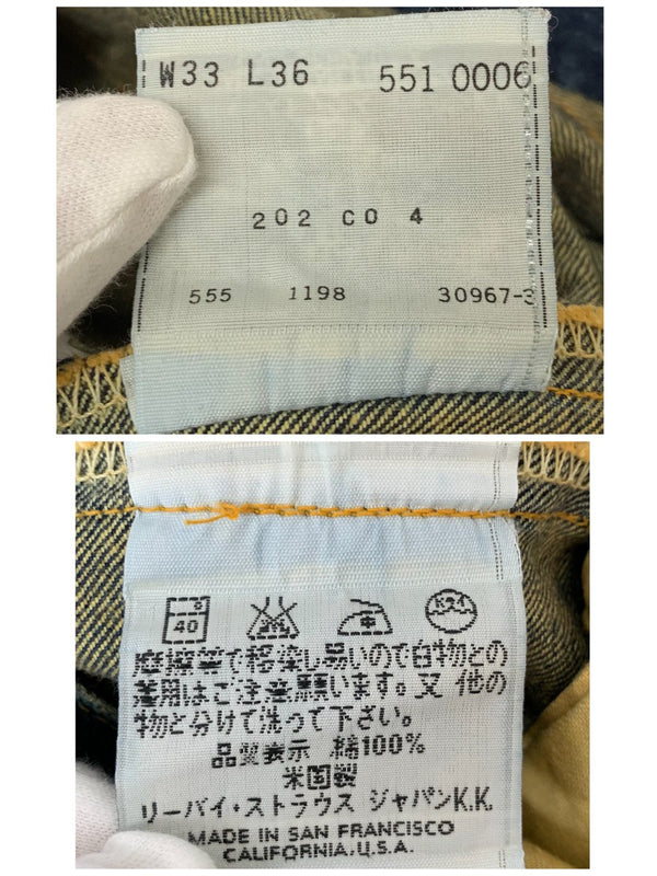 【曜日割引対象外】 リーバイス Levi's 90's 551ZXX USA製 赤耳 ビッグE バレンシア製 555 復刻 デニム ブルー W33 L36サイズ 201MB-773 VB