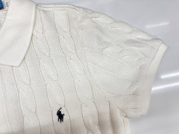ラルフローレン RalphLauren ポロ POLO Mini Dress ケーブル コットン ニット ミニ ドレス ポロシャツ シグネチャー スリムフィット ロゴ刺繍 IVORY アイボリー オフホワイト ワンピース ワンポイント ホワイト Mサイズ 104LT-191