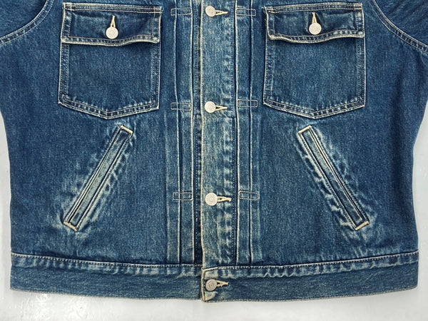 ダブルアールエル RRL 90s 2nd TYPE DENIM JACKET デニム ジャケット Gジャン 裏地チェック USA製 三ツ星タグ Ralph Lauren 青 ジャケット 無地 ブルー Lサイズ 104MT-1441