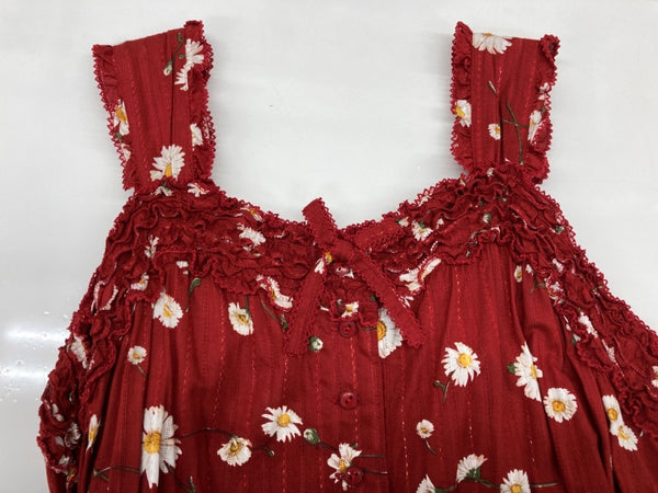 ピンクハウス PINKHOUSE ひなぎく プリント キャミソール ノースリーブ ロング丈 DRESS ドレス リボン ピコフリル ティアード コットン 綿 RED 赤 A2133FAY064 ワンピース 花・植物 レッド 104LT-242