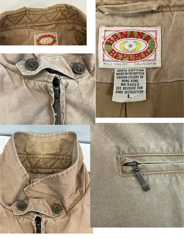 バナナリパブリック BANANA REPUBLIC 80’s 80年代 旧タグサファリ コットン スポーツジャケット  ハンティング リブブルゾン チンストラップ エルボーパッチ  vintage ヴィンテージ ジャケット ベージュ Lサイズ 101MT-4134
