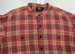 ダブルアールエル RRL 90s 90年代 三ツ星タグ FLANNEL SHIRT フランネル ネルシャツ バンドカラー ノーカラー  長袖シャツ チェック レッド Lサイズ 104MT-2075