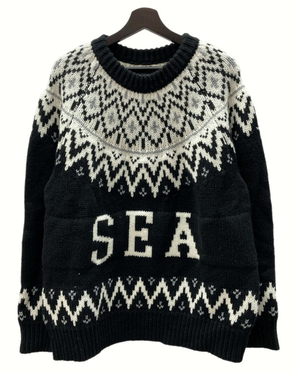 ウィンダンシー WIND AND SEA NORDIC SWEATER ノルディック セーター ニット クルーネック 厚手  WDS-O-WKN-23-Q2-KN-03 セーター 総柄 ブラック Lサイズ 104MT-603