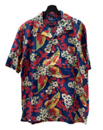 ラルフローレン RalphLauren 90s OPEN COLLAR SHIRT オープン カラー シャツ アロハ ハワイアン 半袖 開襟 紺 半袖シャツ 花・植物 マルチカラー Lサイズ 104MT-1508