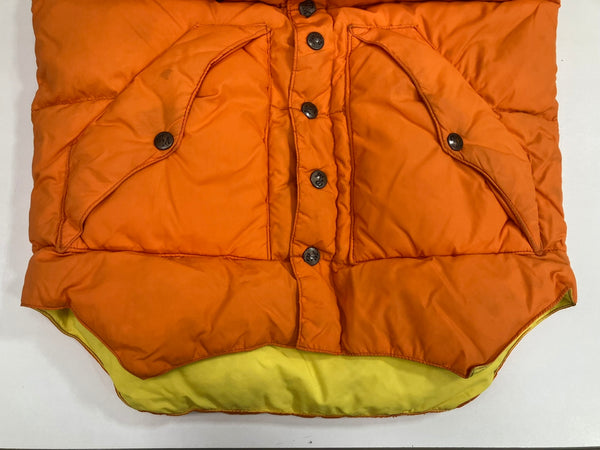 パウダーホーン マウンテニアリング POWDERHORN MOUNTAINEERING  70's~80’s 70~80年代 ハイネック ダウンベスト ウエスタンヨーク 2トーン 切替デザイン VINTAGE ヴィンテージ ベスト オレンジ Sサイズ 101MT-4623