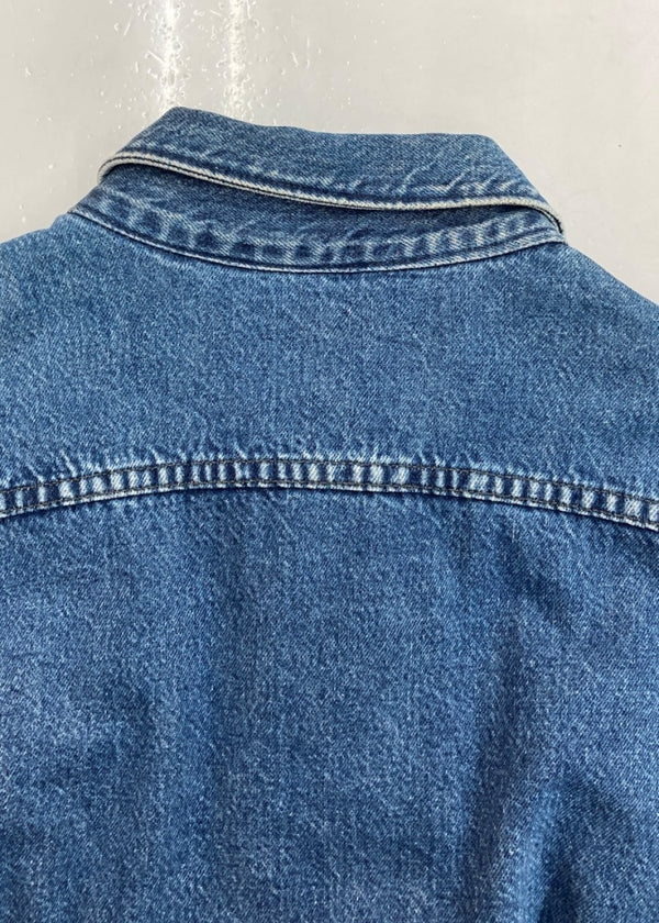 ダブルアールエル RRL 90s DENIM JACKET デニム ジャケット 三ツ星タグ USA製 シンチバック 裏地チェック Ralph Lauren 青 ジャケット ロゴ ブルー Sサイズ 104MT-1365