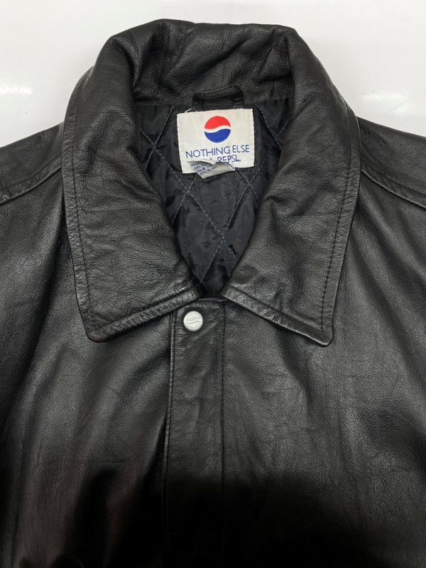 US US古着 LEATHER JACKET レザー ジャケット NOTHING ELSE IS A PEPSI ジップアップ ペプシ 企業 アウター 黒 ジャケット 無地 ブラック XLサイズ 104MT-2226