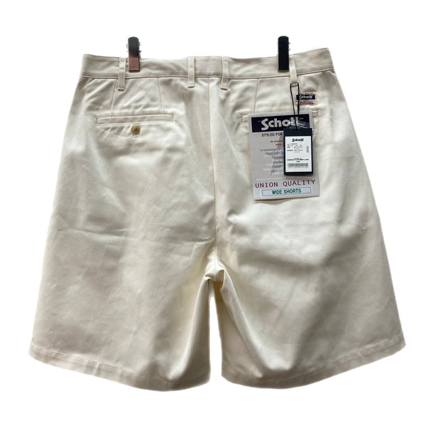 ショット SCHOTT TC DOUBLE PLEATED SHORTS  TC ダブル プリ―ツ ショーツ 生成り 無地 3126039 ハーフパンツ ベージュ XLサイズ 104MB-272