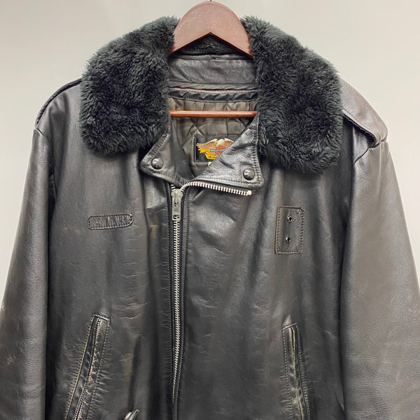 【曜日割引対象外】 ハーレーダビッドソン HARLEY-DAVIDSON 襟ボア ダブルライダース レザー ジャケット ブラック 38サイズ 201MT-4499 VB