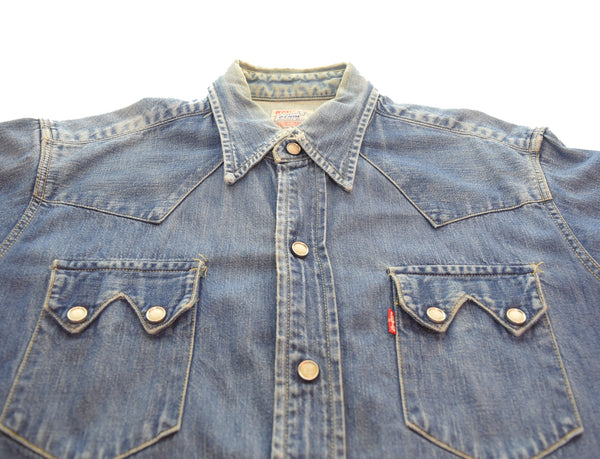 リーバイス Levi's 90s DENIM WESTERN SHIRTS デニムウエスタンシャツ ショートホーン ボタン裏555 90's バレンシア 7205-1018 長袖シャツ ブルー Mサイズ 103MT-3500