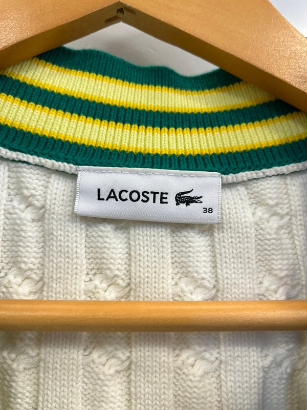 ラコステ LACOSTE アシンメトリー ケーブルニット テニスセーター Ｖネックセーター 白 AF1187 セーター ホワイト サイズ38 101LT-162