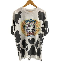 ヴィンテージ vintage 90's 90年代 PARTY TILL THE COWS COME HOME DRINK MILK 牛 ホルスタイン アニマルT 総柄 シングルステッチ - Tシャツ ホワイト 101MT-3916